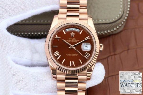 ROLEX DAY DATE BROWN DIAL 18K ROSE GOLD 40MM SWISS REPLICA 228235.9 - gallery