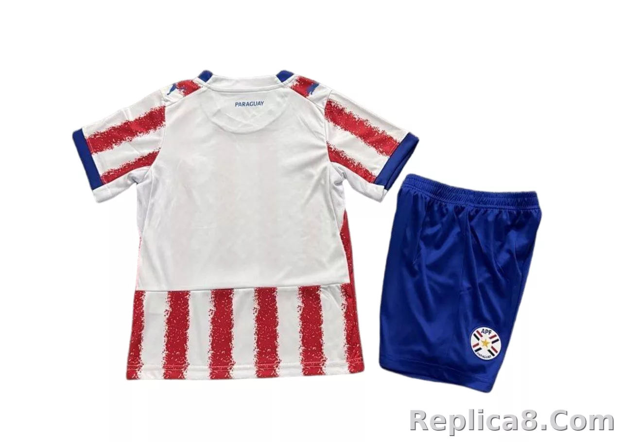 2026 Paraguay Home World Cup Soccer Kids Kit Jersey+Shorts - detail