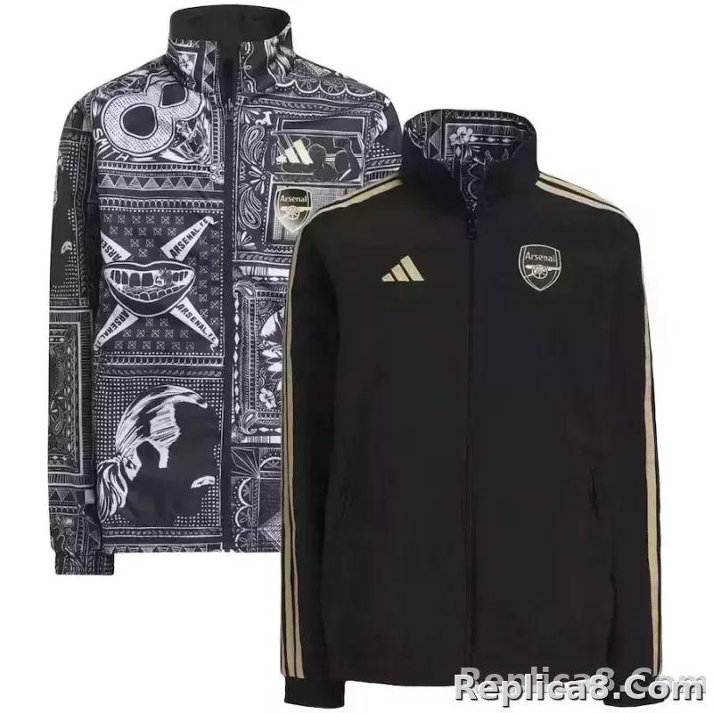2023-2024 Arsenal Reversible Windbreaker Black-gray Soccer Jersey 1:1 Thai Quality