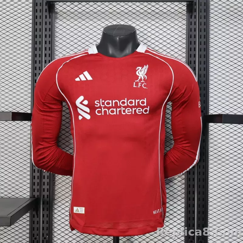 25-26 Liverpool Home Soccer Jersey Player Version Long Sleeve
