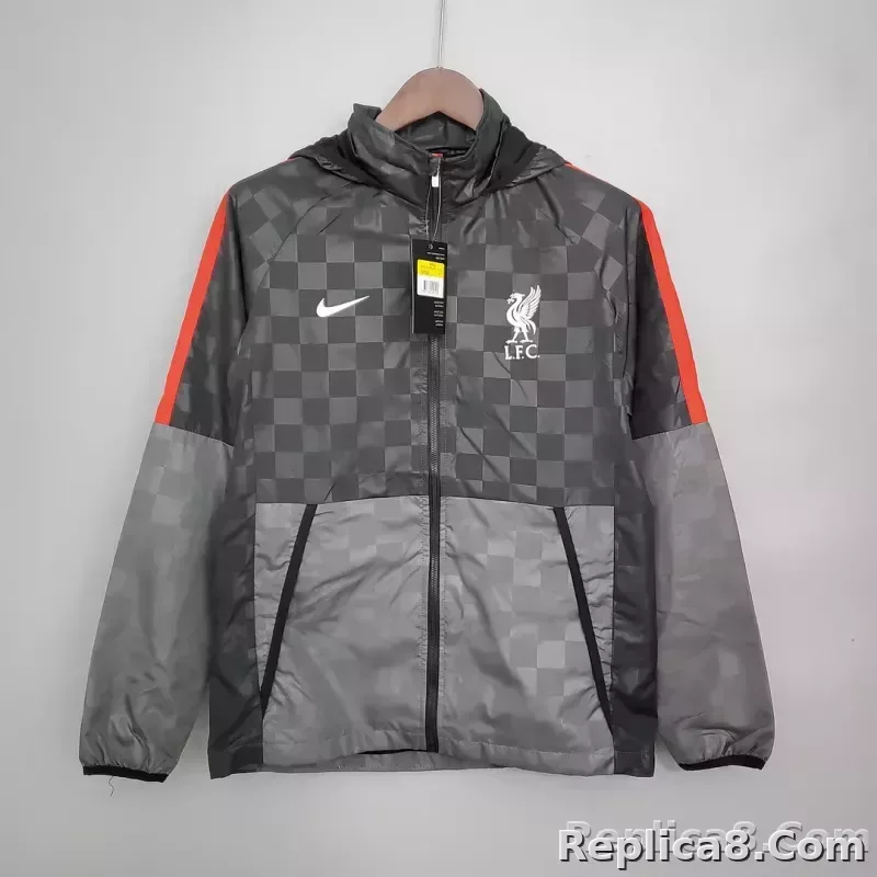 2021/2022 Liverpool Windbreaker Black-Grey Plaid Soccer Jersey 1:1 Thai Quality
