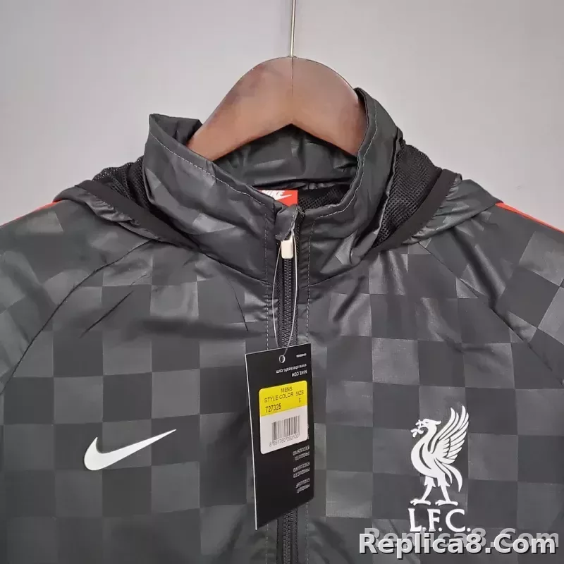 2021/2022 Liverpool Windbreaker Black-Grey Plaid Soccer Jersey 1:1 Thai Quality - detail