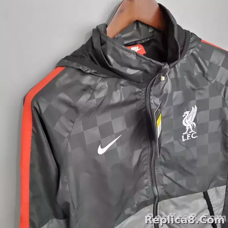 2021/2022 Liverpool Windbreaker Black-Grey Plaid Soccer Jersey 1:1 Thai Quality - detail
