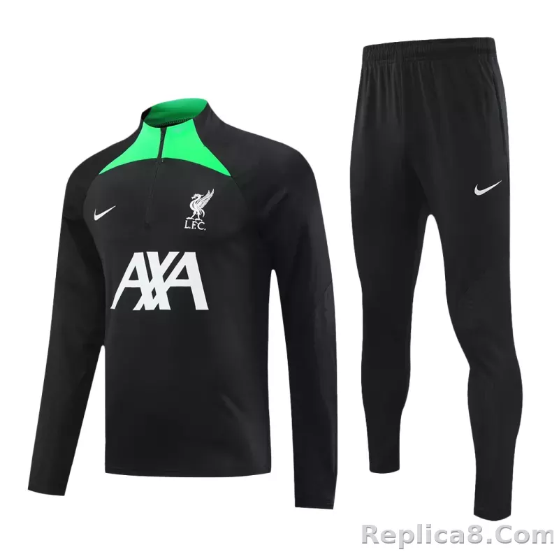 Kids Liverpool Zipper Sweatshirt Kit(Top+Pants) Black 2023/24 - detail