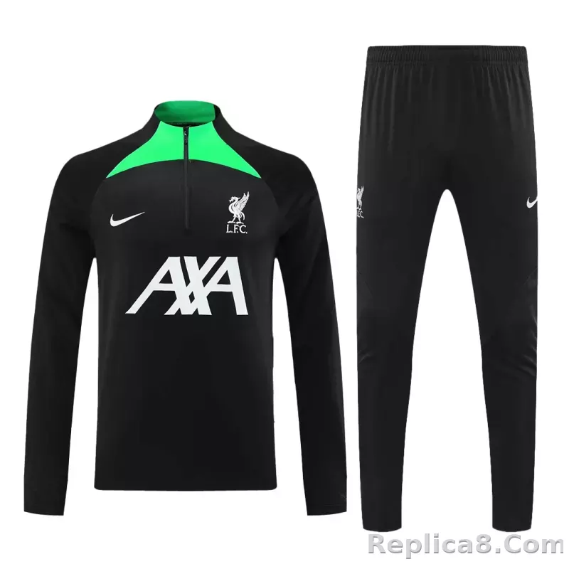 Kids Liverpool Zipper Sweatshirt Kit(Top+Pants) Black 2023/24 - detail