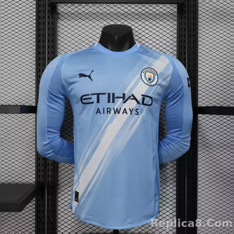 25-26 Manchester City Home Soccer Jersey Player Version Long Sleeve