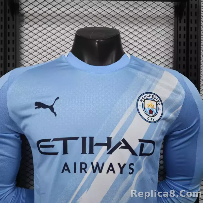 25-26 Manchester City Home Soccer Jersey Player Version Long Sleeve - detail