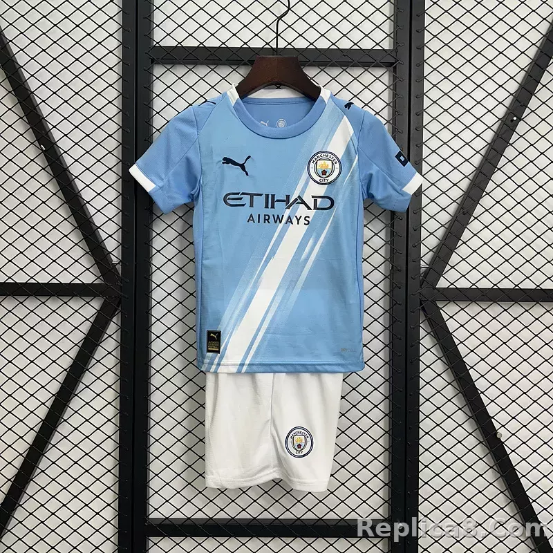 25-26 Manchester City Home Soccer Kids Kit Jersey+Shorts