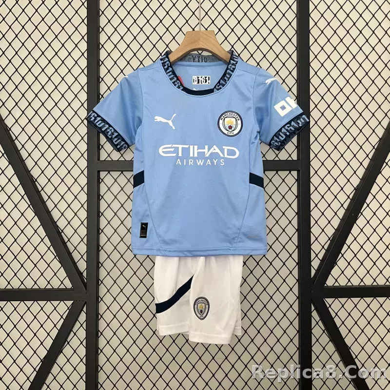 24-25 Manchester City Home Kids Kit  Jersey+Shorts