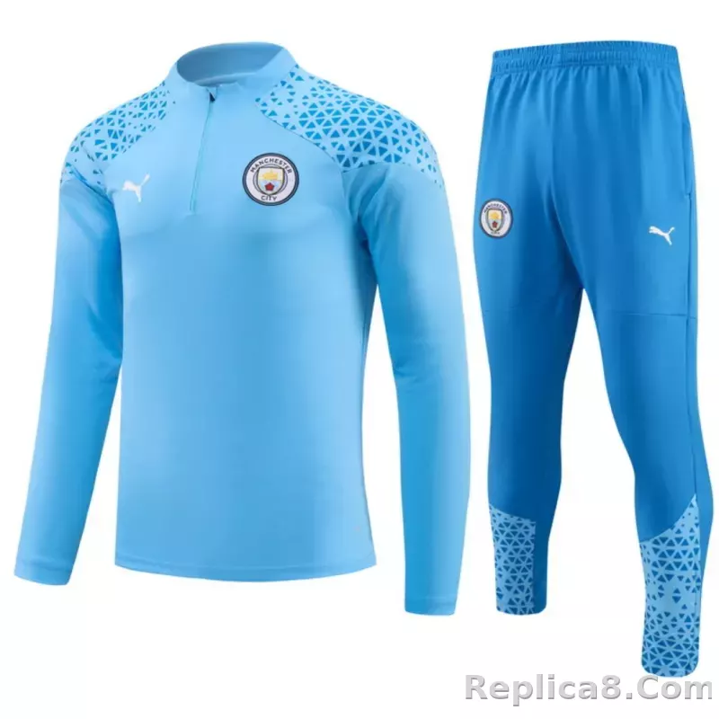 Kids Manchester City Zipper Sweatshirt Kit(Top+Pants) Blue 2023/24