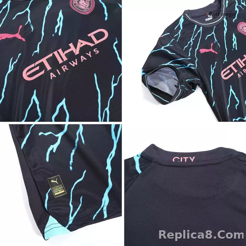 23-24 Manchester City Third Away Kids Kit Jersey+Shorts - detail