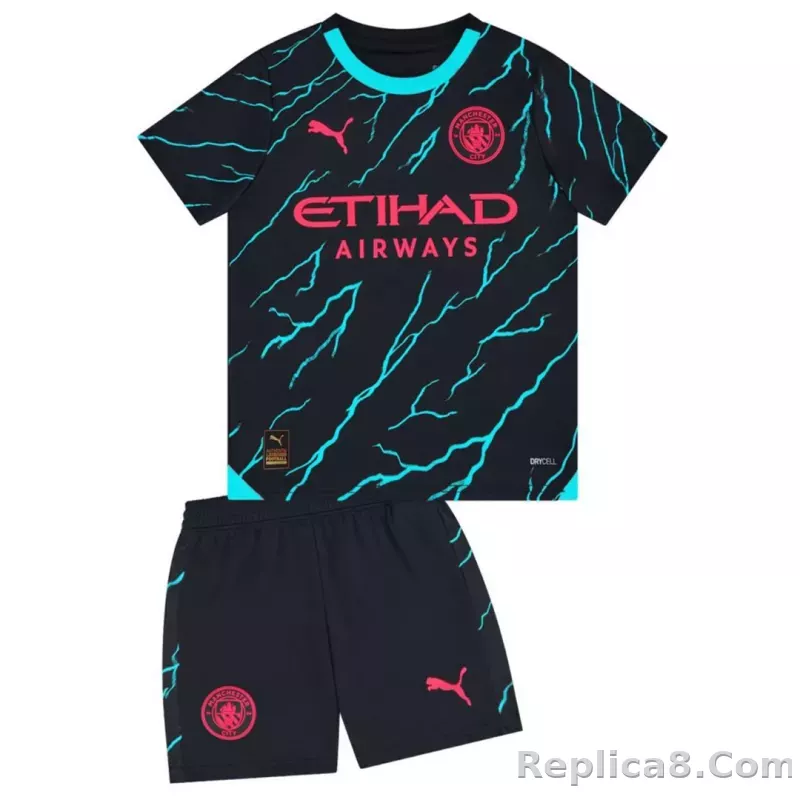 23-24 Manchester City Third Away Kids Kit Jersey+Shorts - detail