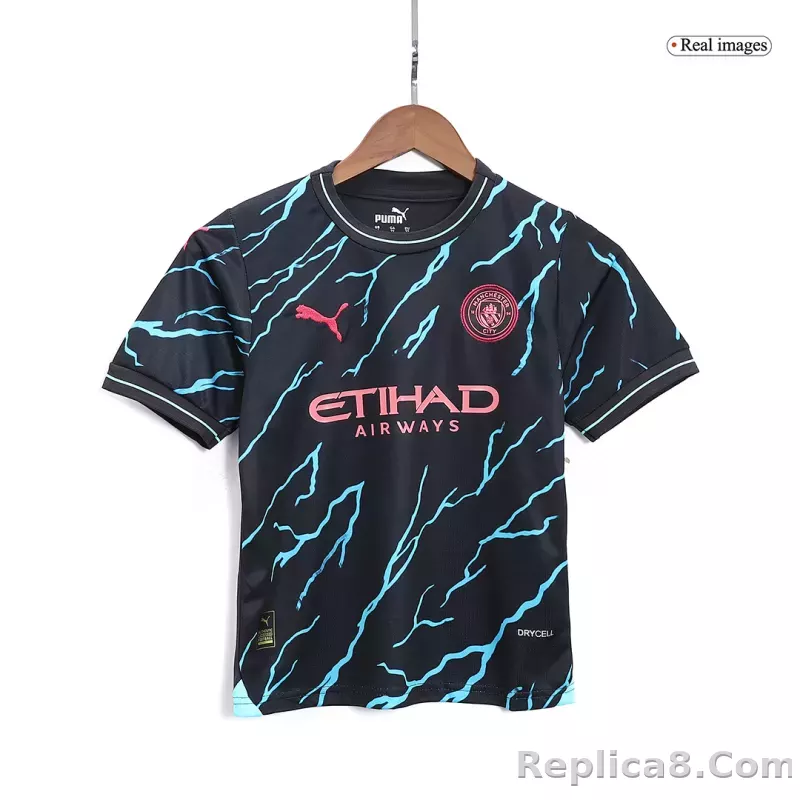 23-24 Manchester City Third Away Kids Kit Jersey+Shorts - detail