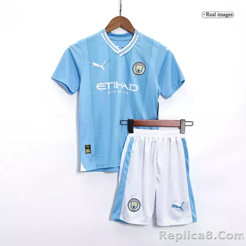 23-24 Manchester City Home Kids Kit Jersey+Shorts