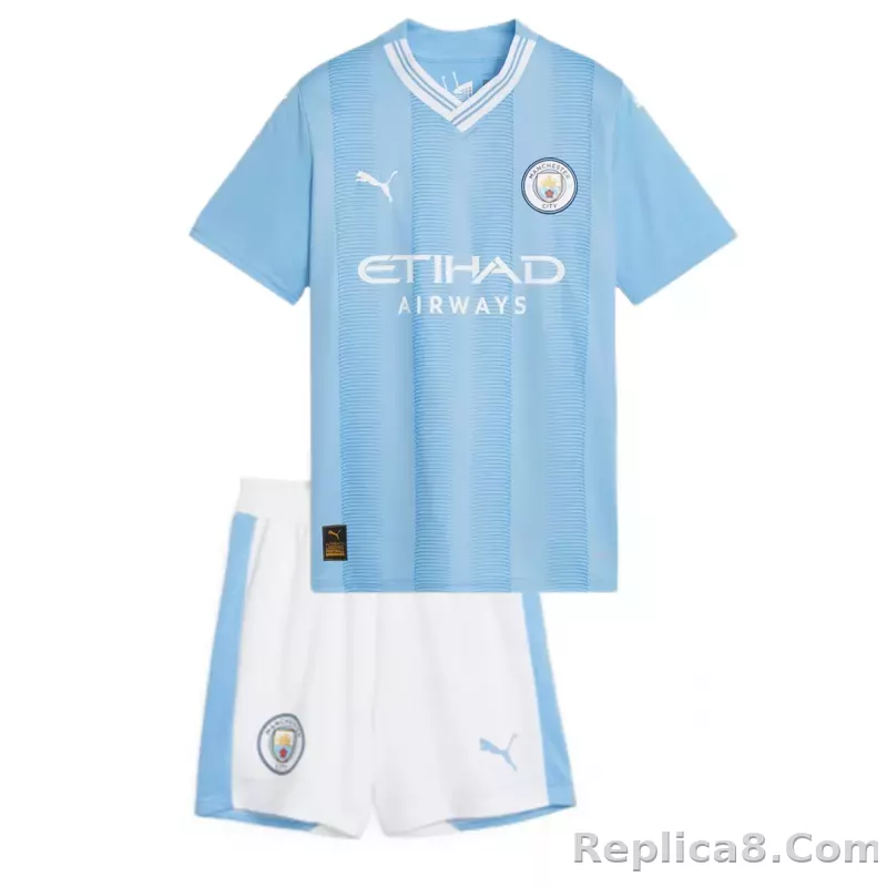 23-24 Manchester City Home Kids Kit Jersey+Shorts - detail