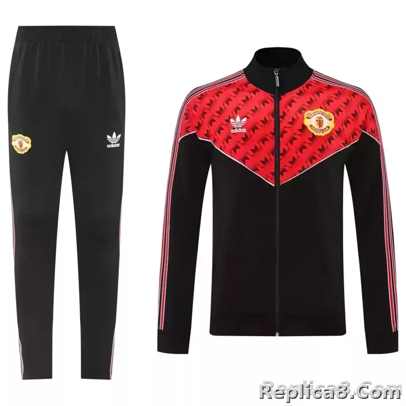 2025-26 Manchester United Training Tracksuit Kit (Jacket+Pants) 05 Red&Black