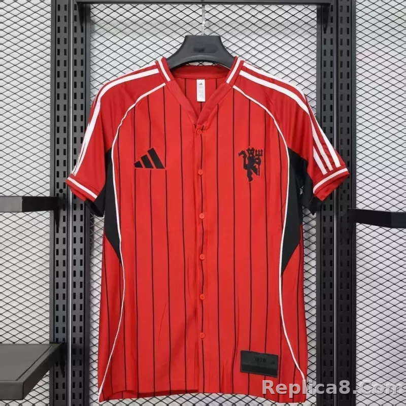 25-26 Manchester United Red Baseball Soccer Jersey