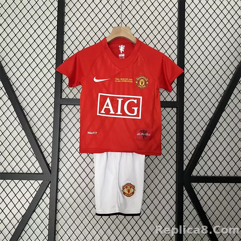 07-08 Manchester United Home UCL Final Retro Kids Kit Jersey+Shorts