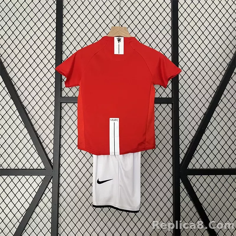 07-08 Manchester United Home UCL Final Retro Kids Kit Jersey+Shorts - detail
