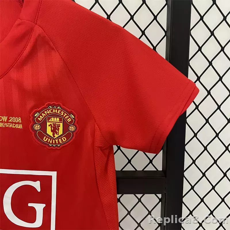 07-08 Manchester United Home UCL Final Retro Kids Kit Jersey+Shorts - detail