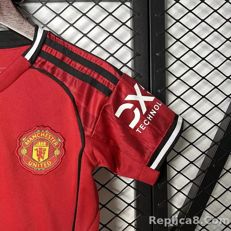 25-26 Manchester United Home Soccer Kids Kit Jersey+Shorts - detail