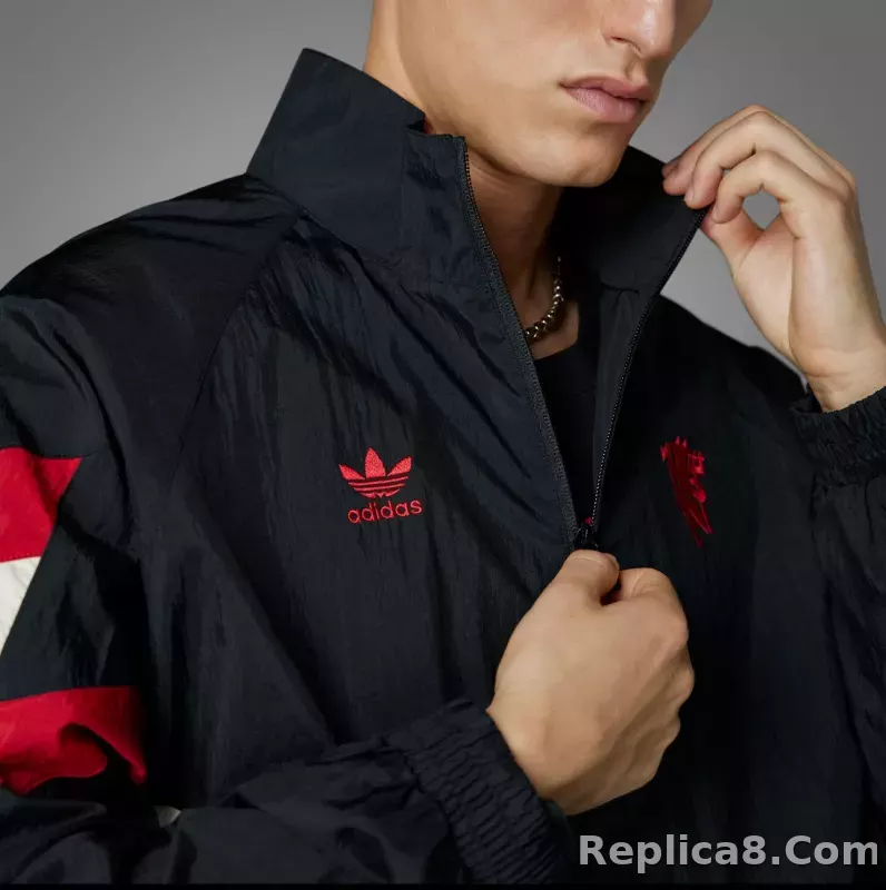 2024-2025 Manchester United Retro Jersey Windbreaker Top+Pants Grey - detail