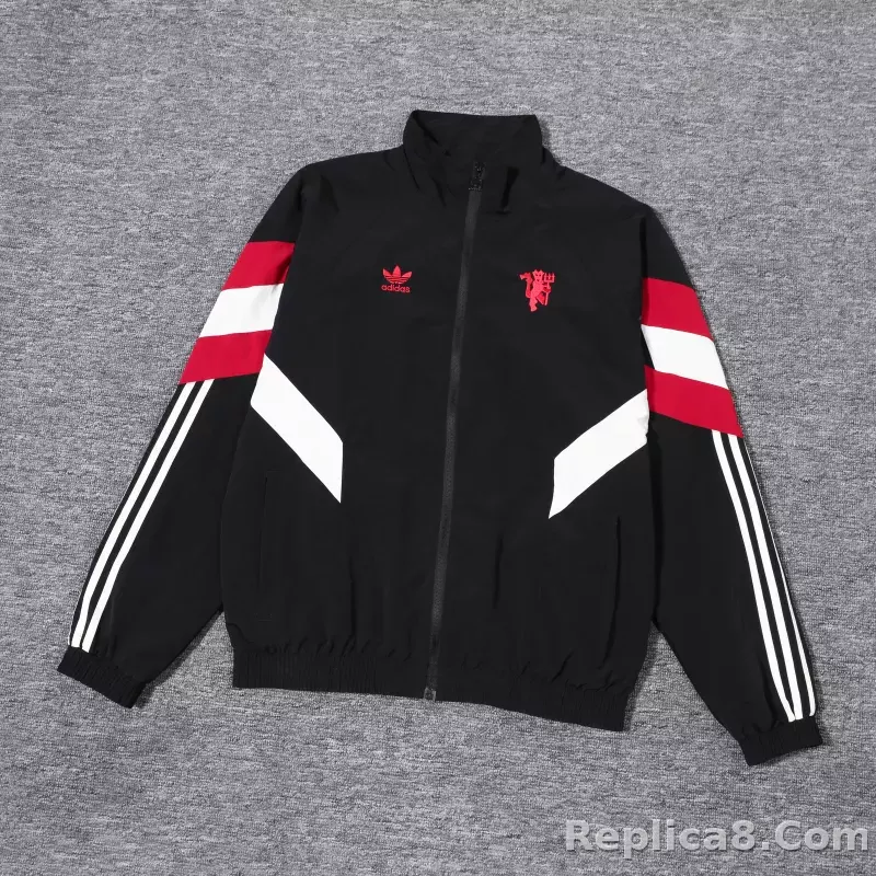 2024-2025 Manchester United Retro Jersey Windbreaker Top+Pants Grey - detail