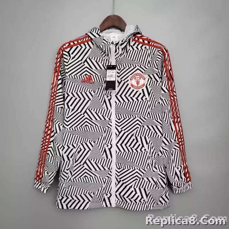 2021/2022 Manchester United Jersey Windbreaker Black-White Stripes