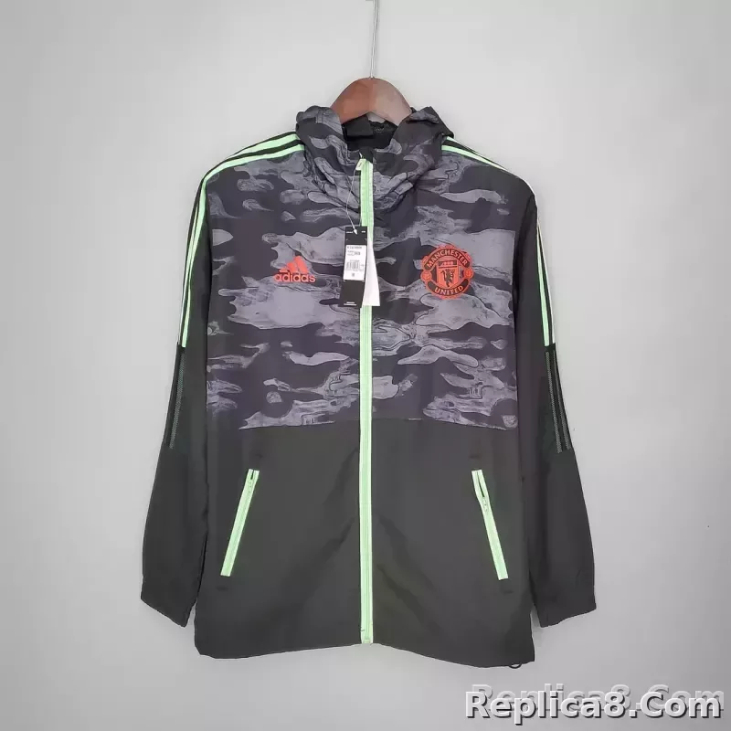 2021/2022 Manchester United Jersey Windbreaker Black And Grey Camouflage