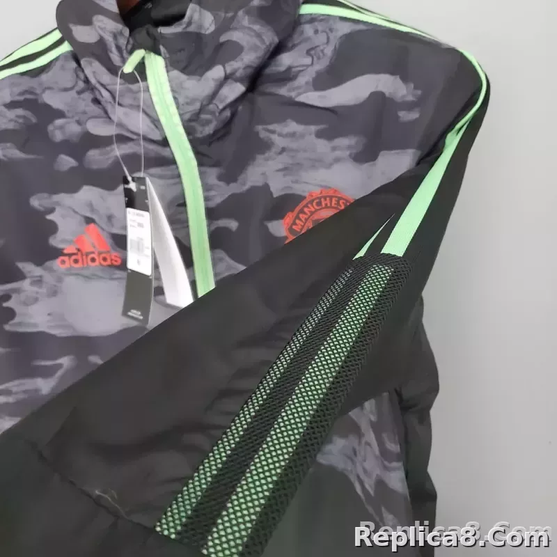 2021/2022 Manchester United Jersey Windbreaker Black And Grey Camouflage - detail