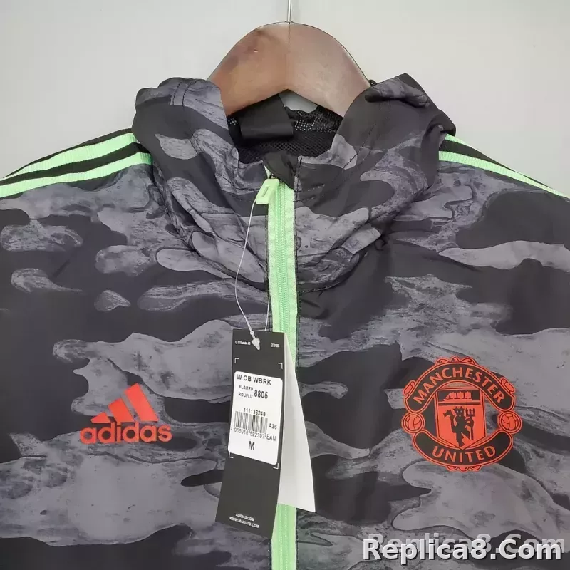 2021/2022 Manchester United Jersey Windbreaker Black And Grey Camouflage - detail