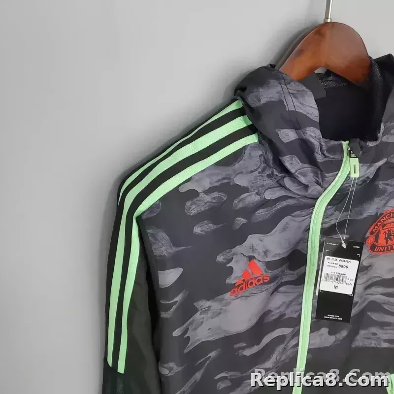 2021/2022 Manchester United Jersey Windbreaker Black And Grey Camouflage - detail