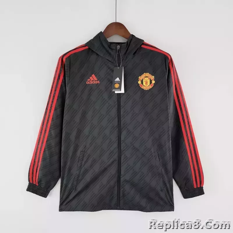 2022/2023 Manchester United Windbreaker Black Red Edge