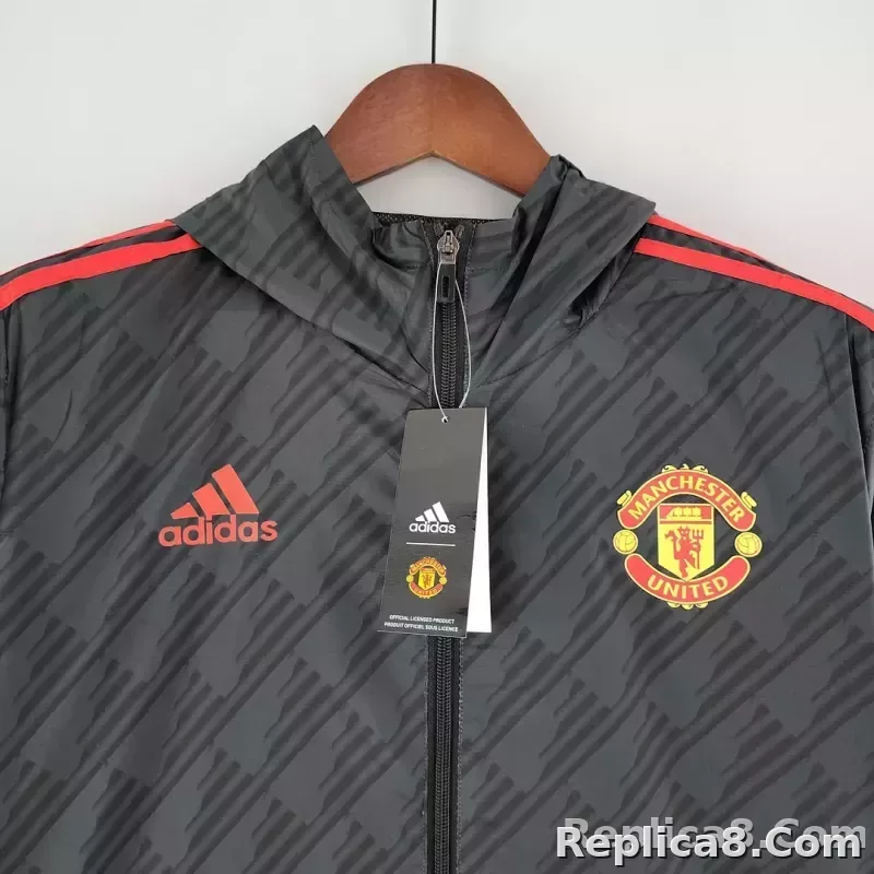 2022/2023 Manchester United Windbreaker Black Red Edge - detail