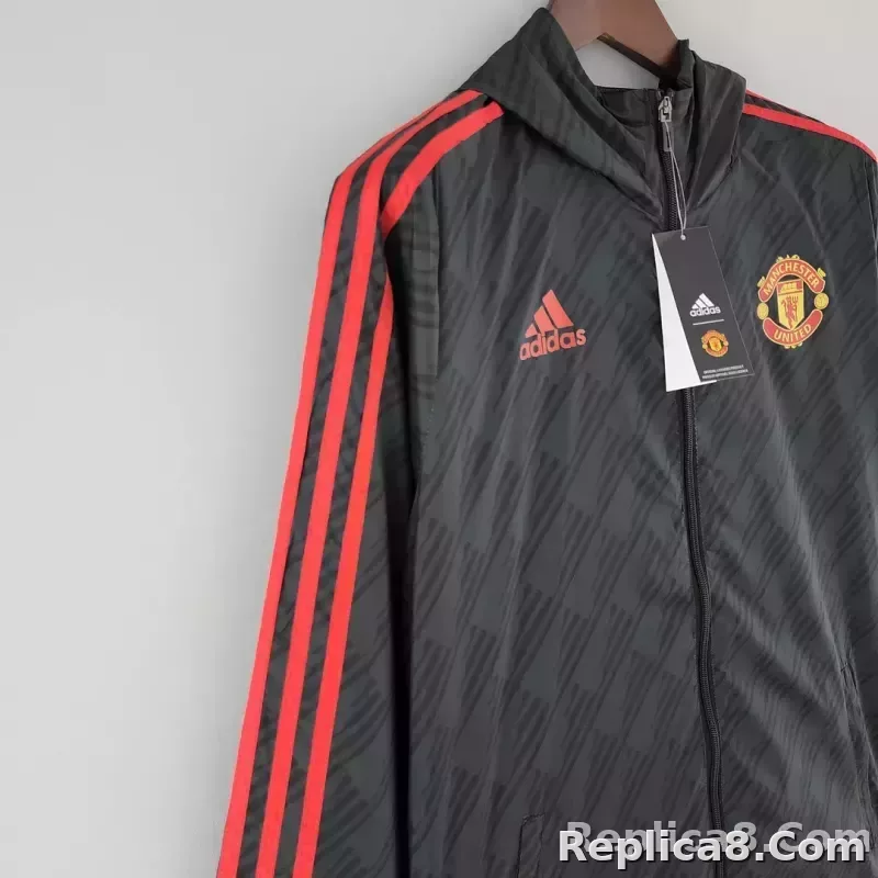 2022/2023 Manchester United Windbreaker Black Red Edge - detail