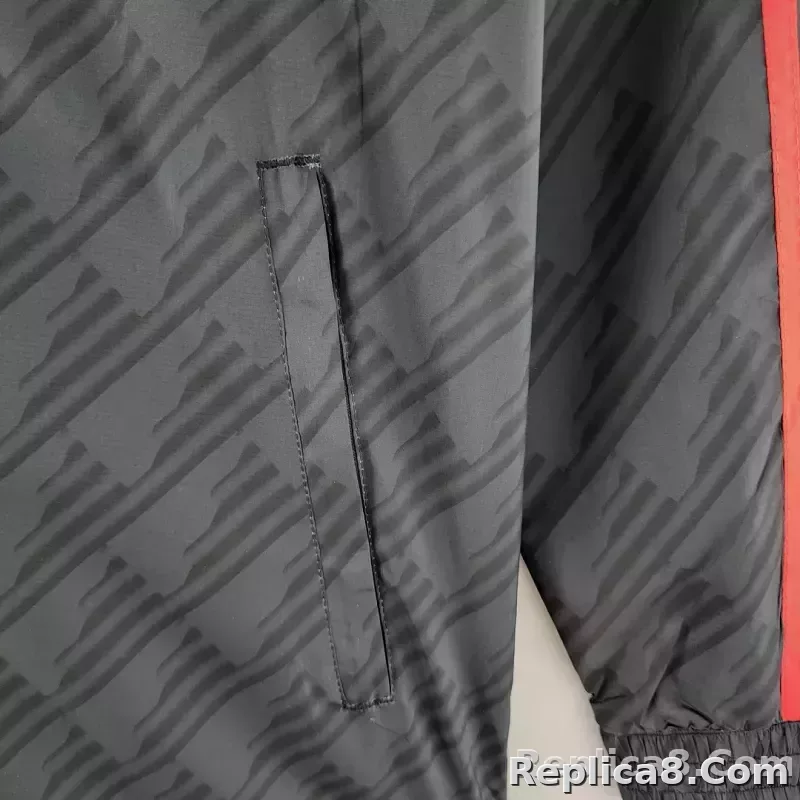 2022/2023 Manchester United Windbreaker Black Red Edge - detail