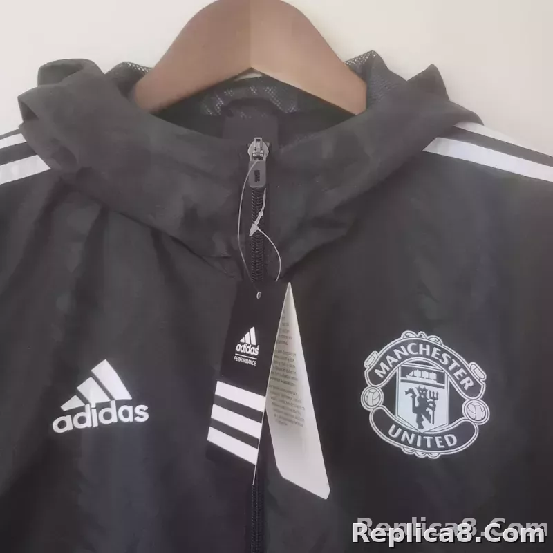 2022/2023 Manchester United Windbreaker Black White Edge - detail