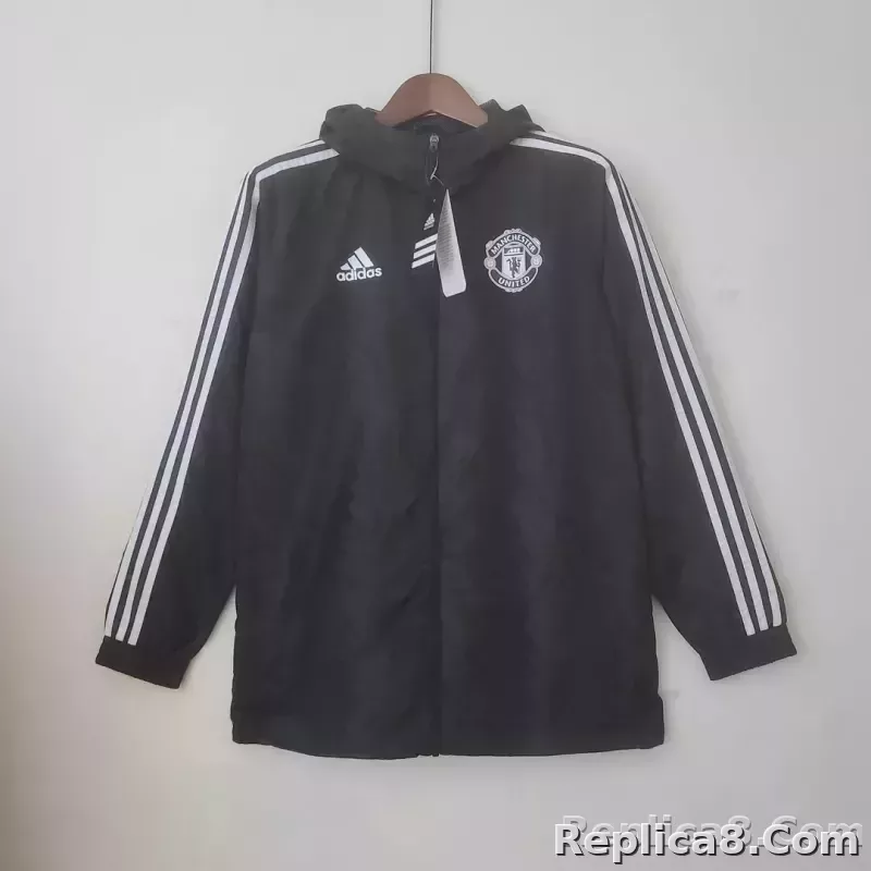 2022/2023 Manchester United Windbreaker Black White Edge - detail