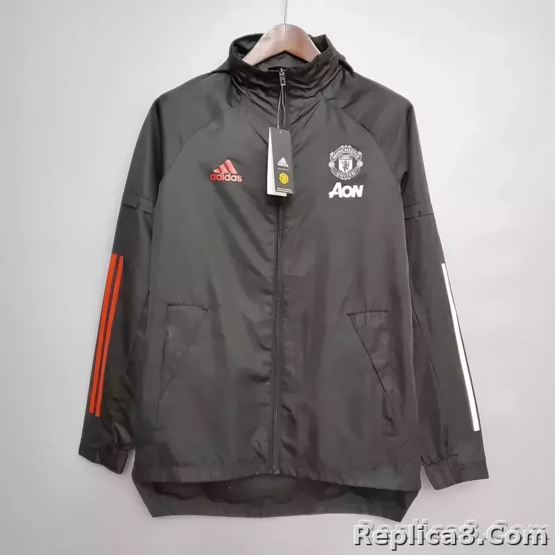 2021 Manchester United Jersey Windbreaker Black(White-Red Edge)