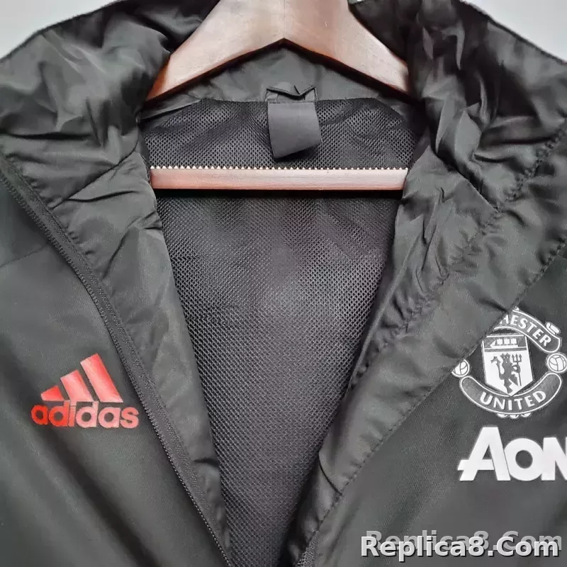 2021 Manchester United Jersey Windbreaker Black(White-Red Edge) - detail