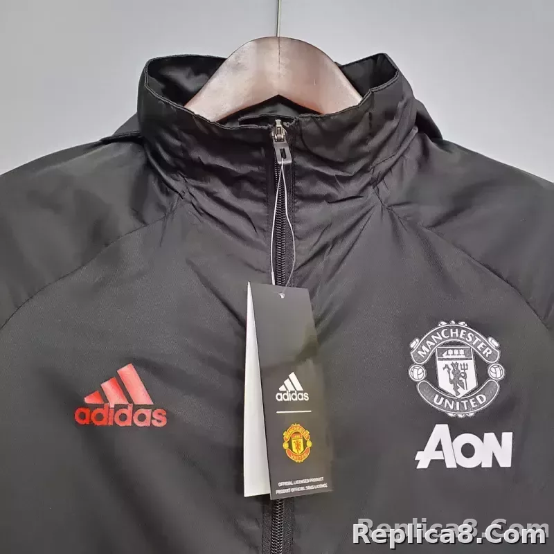 2021 Manchester United Jersey Windbreaker Black(White-Red Edge) - detail