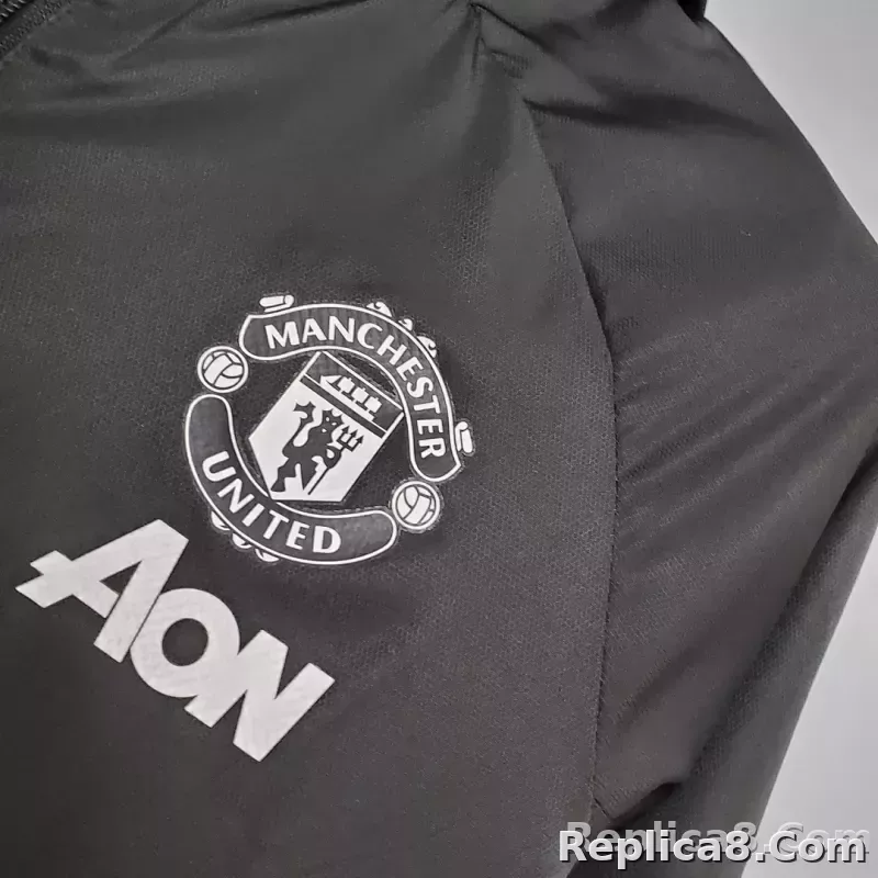 2021 Manchester United Jersey Windbreaker Black(White-Red Edge) - detail
