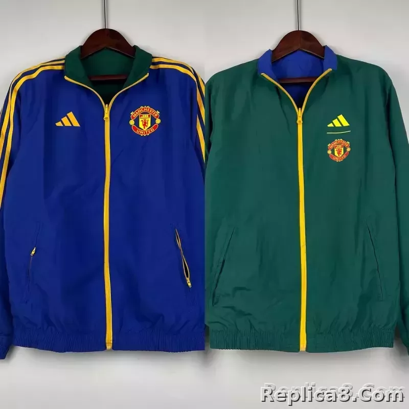 2023/2024 Manchester United Reversible Windbreaker（Blue-Green）Soccer Jersey 1:1 Thai Quality