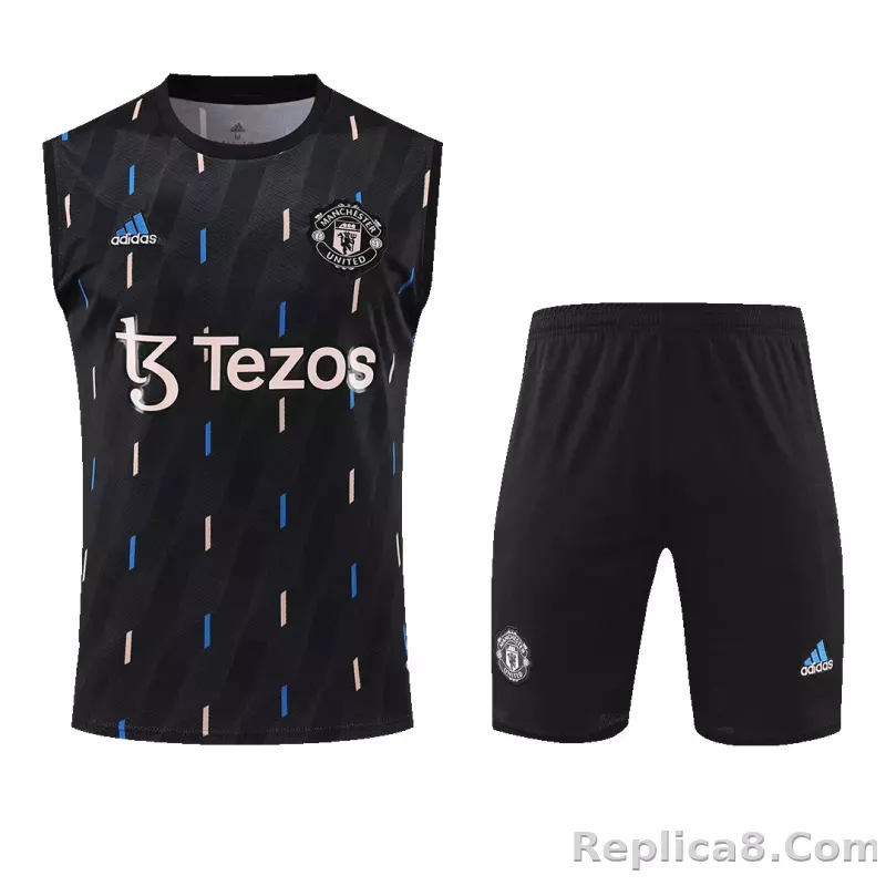 Manchester United Sleeveless Training Kit (Top+Shorts) Black 2022/23 - detail