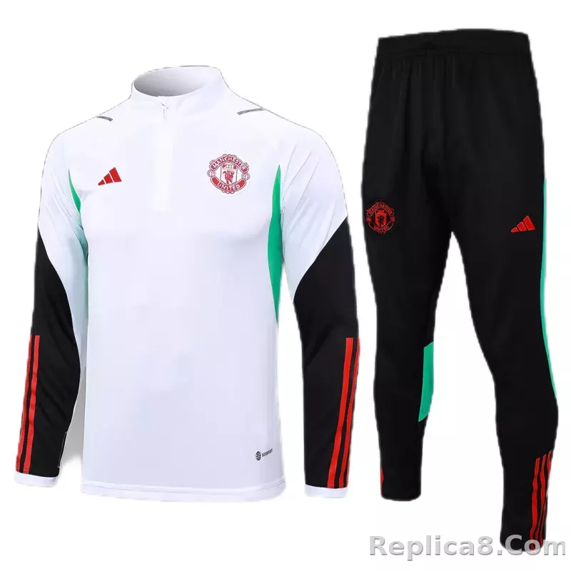 Kids Manchester United Zipper Sweatshirt Kit(Top+Pants) White 2023/24
