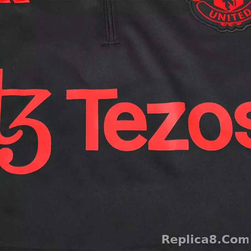 Kids Manchester United Zipper Sweatshirt Kit(Top+Pants) Black 2023/24 - detail