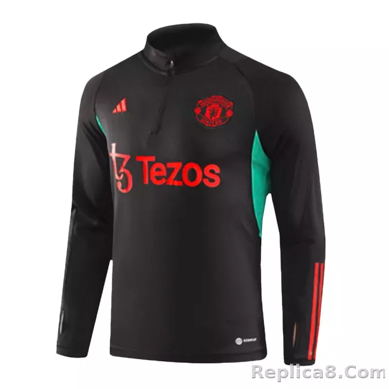 Kids Manchester United Zipper Sweatshirt Kit(Top+Pants) Black 2023/24 - detail