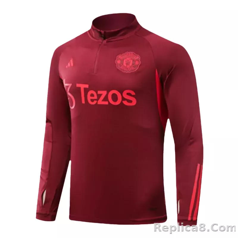 Manchester United Zipper Sweatshirt Kit(Top+Pants) Red 2023/24 - detail