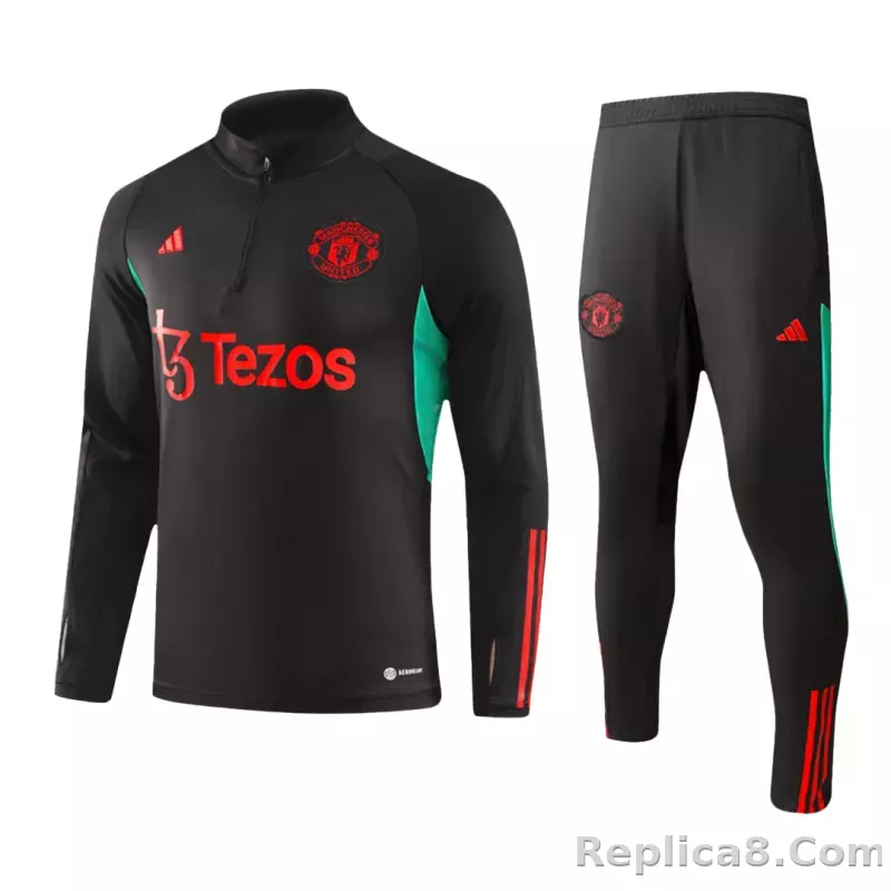 Manchester United Zipper Sweatshirt Kit(Top+Pants) Black 2023/24