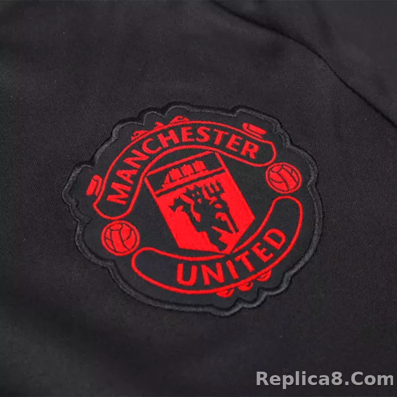 Manchester United Zipper Sweatshirt Kit(Top+Pants) Black 2023/24 - detail